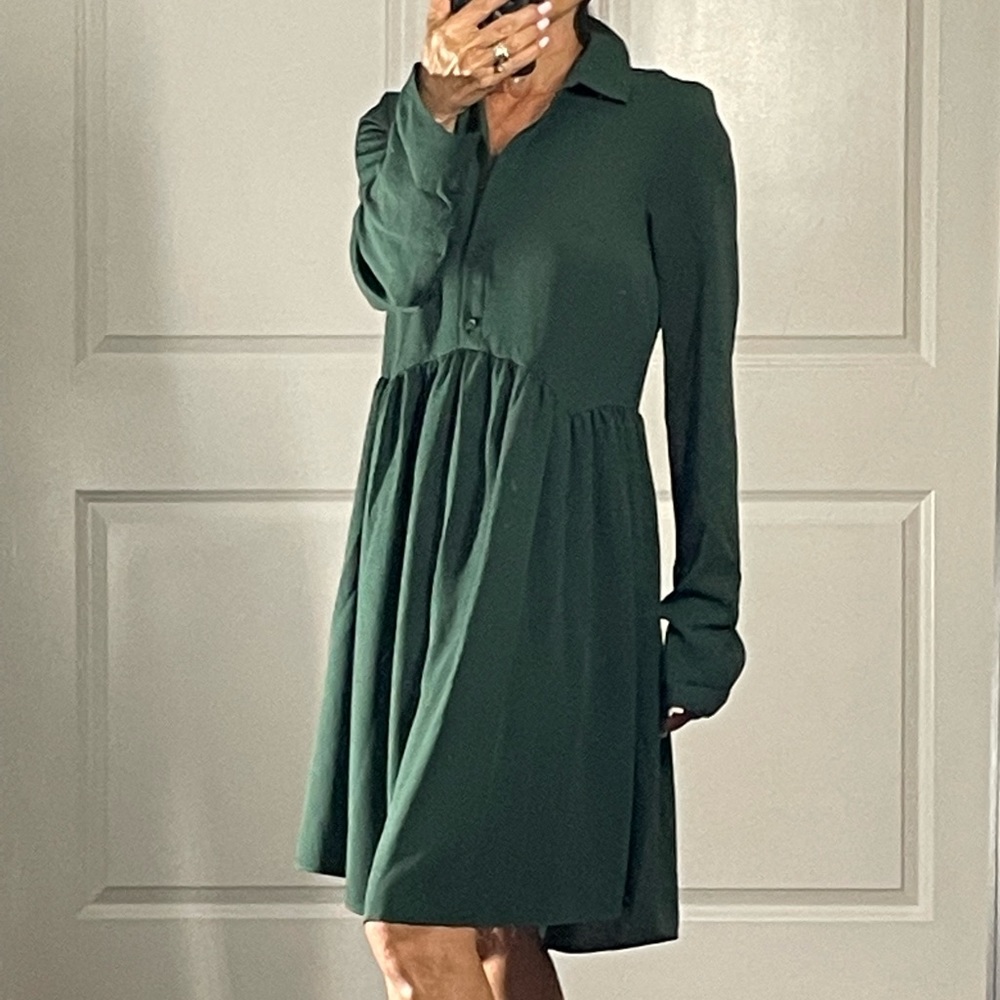 Asos Design Green Half Button Down Babydoll Dress size 4 tall - Picture 4 of 14